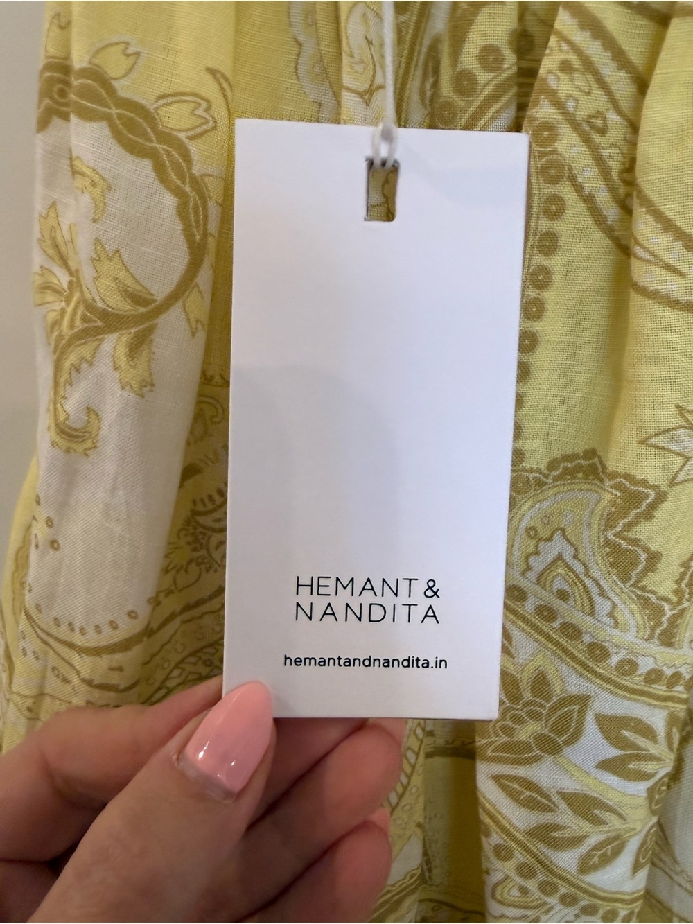 NWT HEMANT & NANDITA Fiza Tube Strapless Dress Yellow Linen Mini Medium - Picture 10 of 11